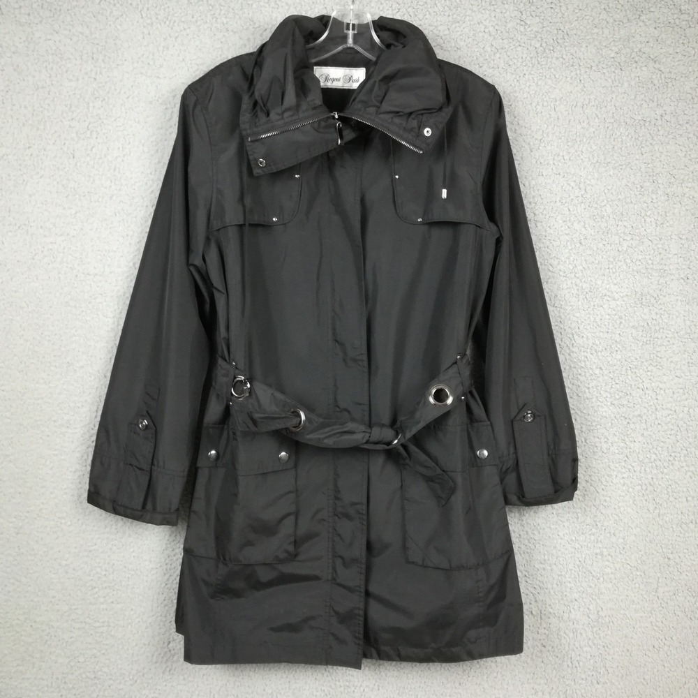Regent Park Womens Trench‎ Coat Black Full Zip High Stand-Up Collar M